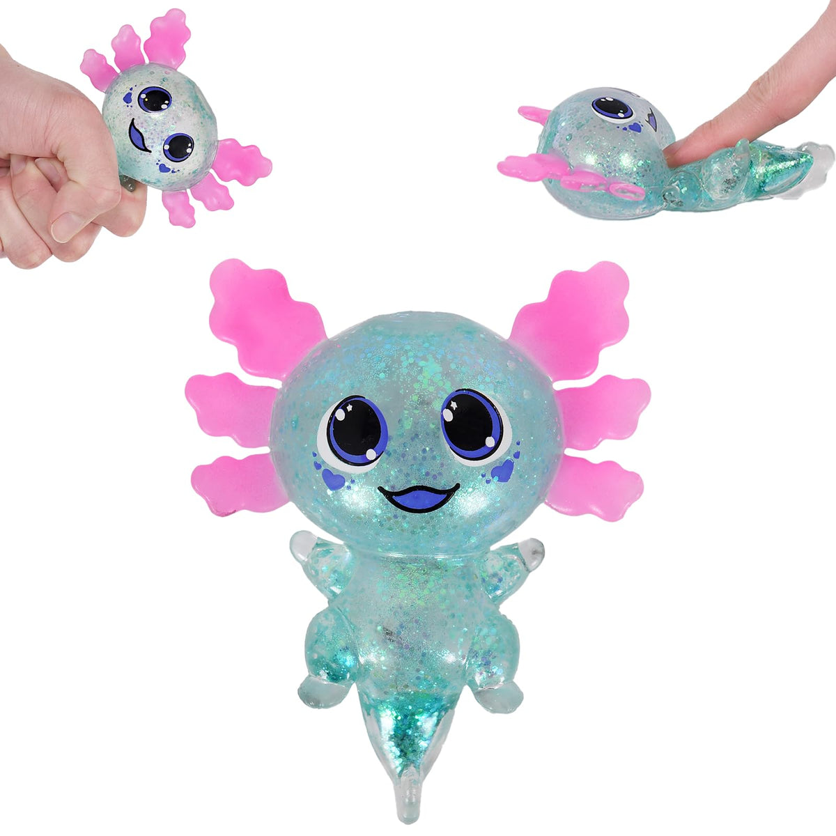 4pcs Axolotl Squishy Stress Relief Toy Glitter Fidget Toys Cute Malt Sugar Axolotl Toy Fidget Toys for Kids Youth Adult, Party Favors Anxiety Relief Squishy Toys(4pcs)