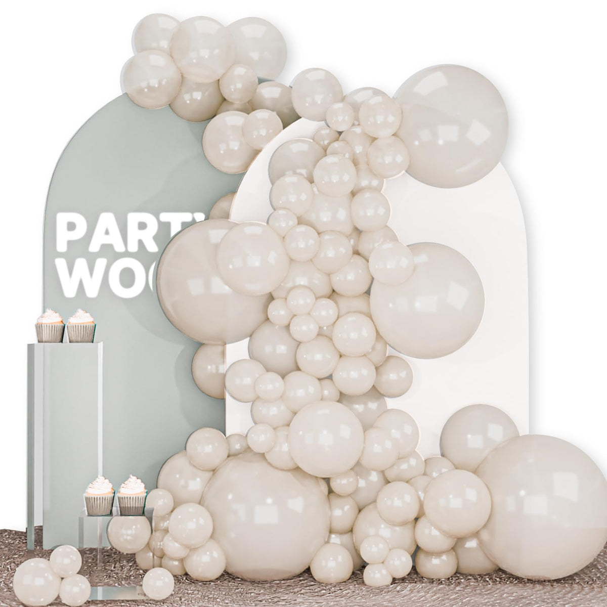 PartyWoo Pearl White Balloons 140pcs Metallic White Color Different Sizes