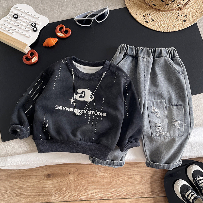 Hoodie long sleeved two-piece set for baby and children's clothing