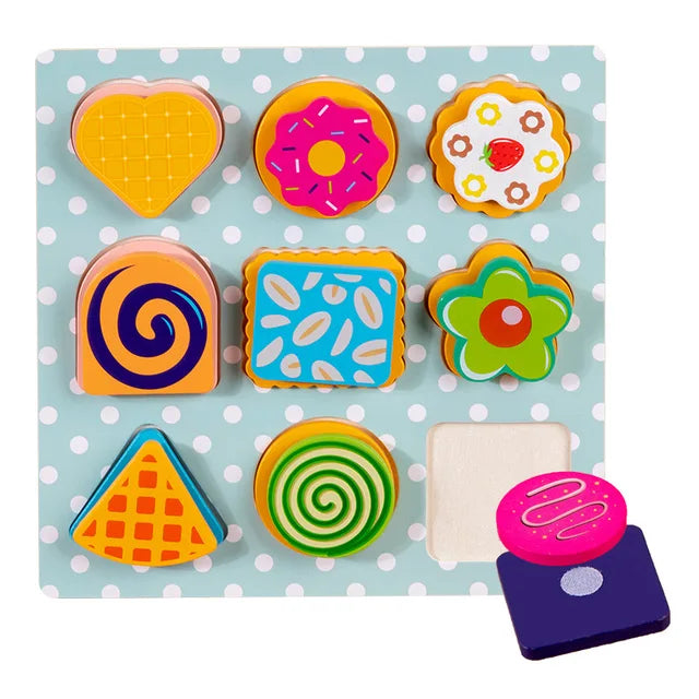 Wooden children's donuts puzzle puzzle toys pizza cookies set puzzle toys