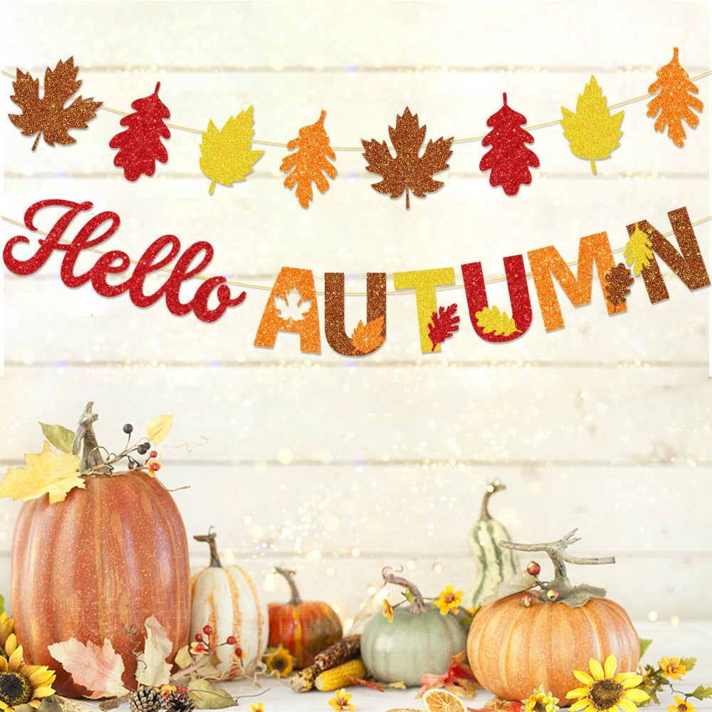Thanksgiving Decoration Banner Harvest Festival Autumn Party Hello Autumn Maple Leaf Thanksgiving Banner