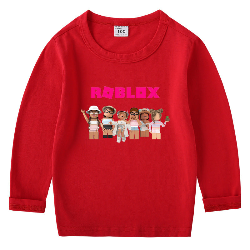 Children's cotton T-shirt with round neck and long sleeved base