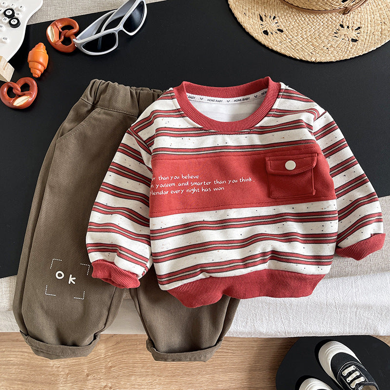 Striped hoodie long sleeved two-piece baby outfit