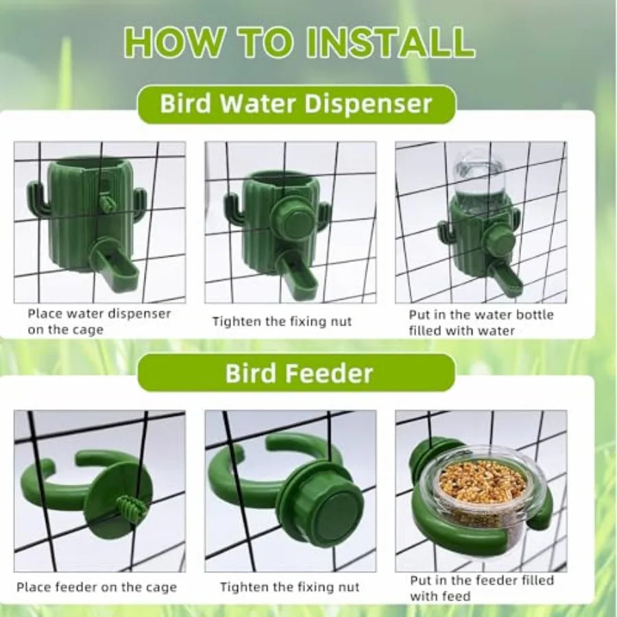 Bird Water Dispenser Automatic Bird Feeder for Cage Set, No Mess Parakeet Feeder for Parrots, Cockatiels, Finches, Budgies 3PCS