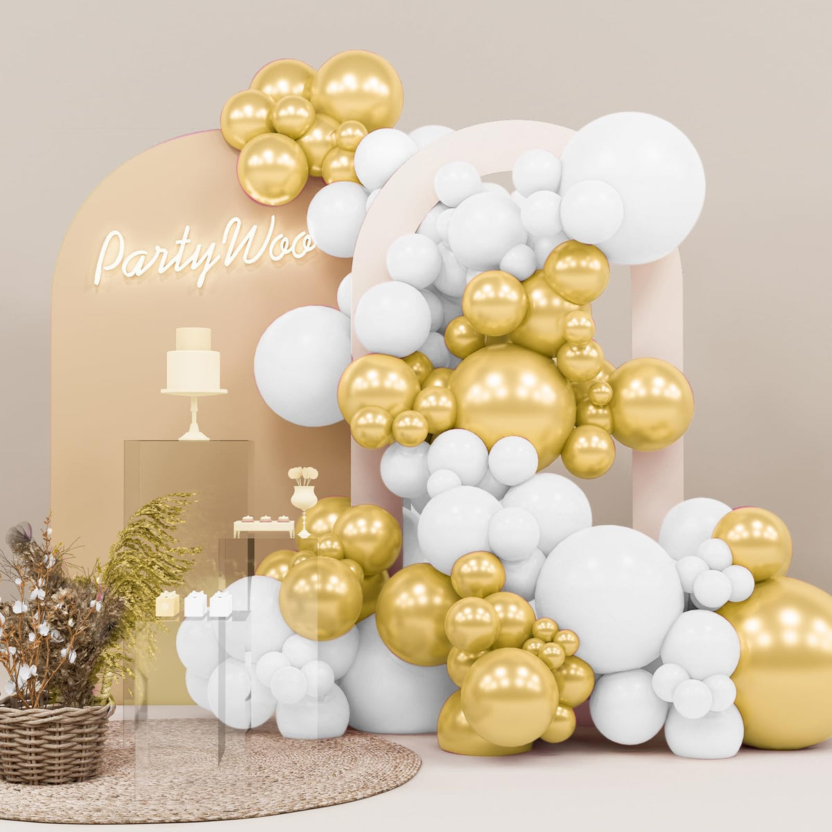PartyWoo Pearl White Balloons 140pcs Metallic White Color Different Sizes