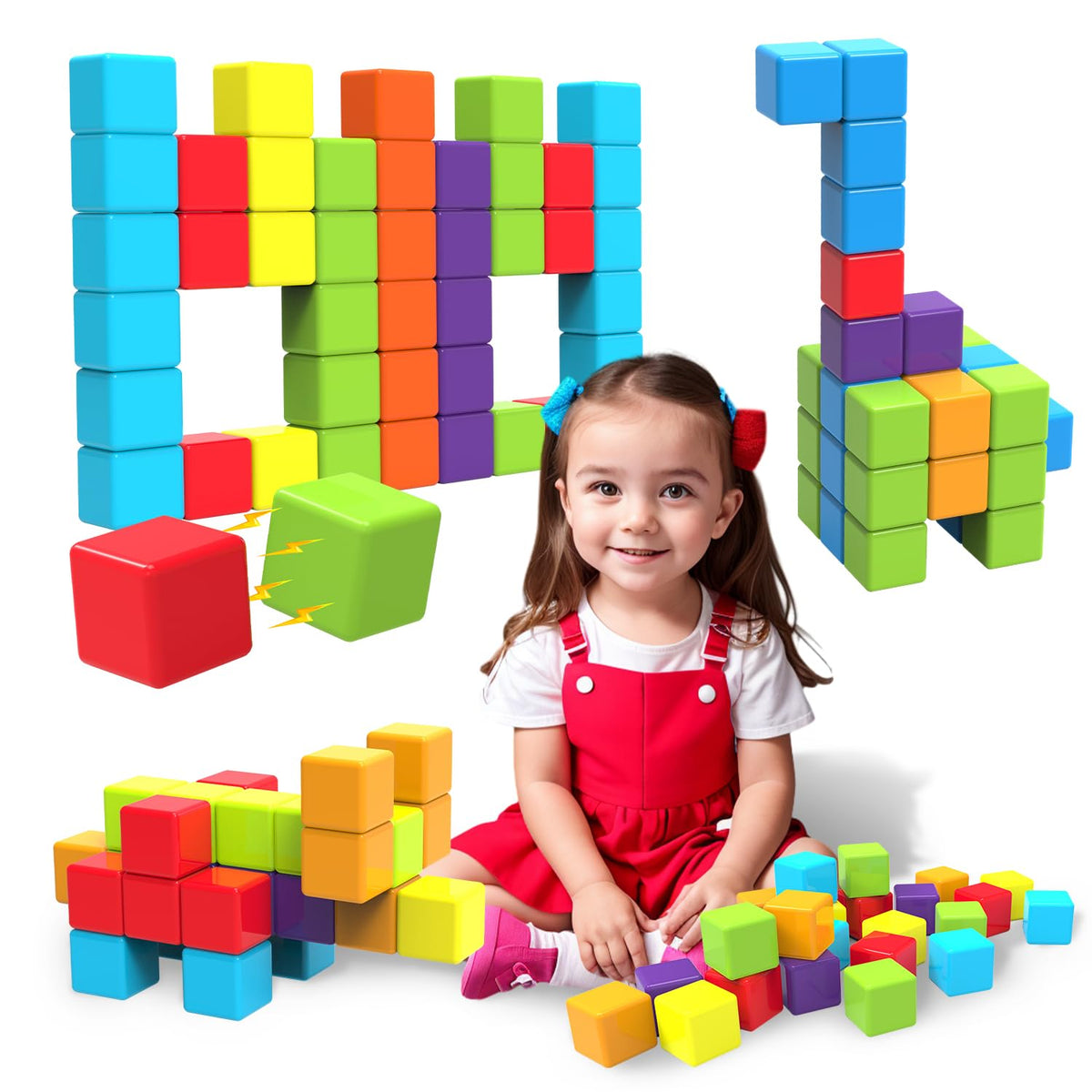 Magnetic Building Blocks Large, 1.65 inch Stacking Cubes for Toddlers