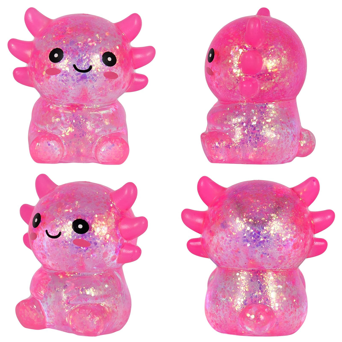 4pcs Axolotl Squishy Stress Relief Toy Glitter Fidget Toys Cute Malt Sugar Axolotl Toy Fidget Toys for Kids Youth Adult, Party Favors Anxiety Relief Squishy Toys(4pcs)