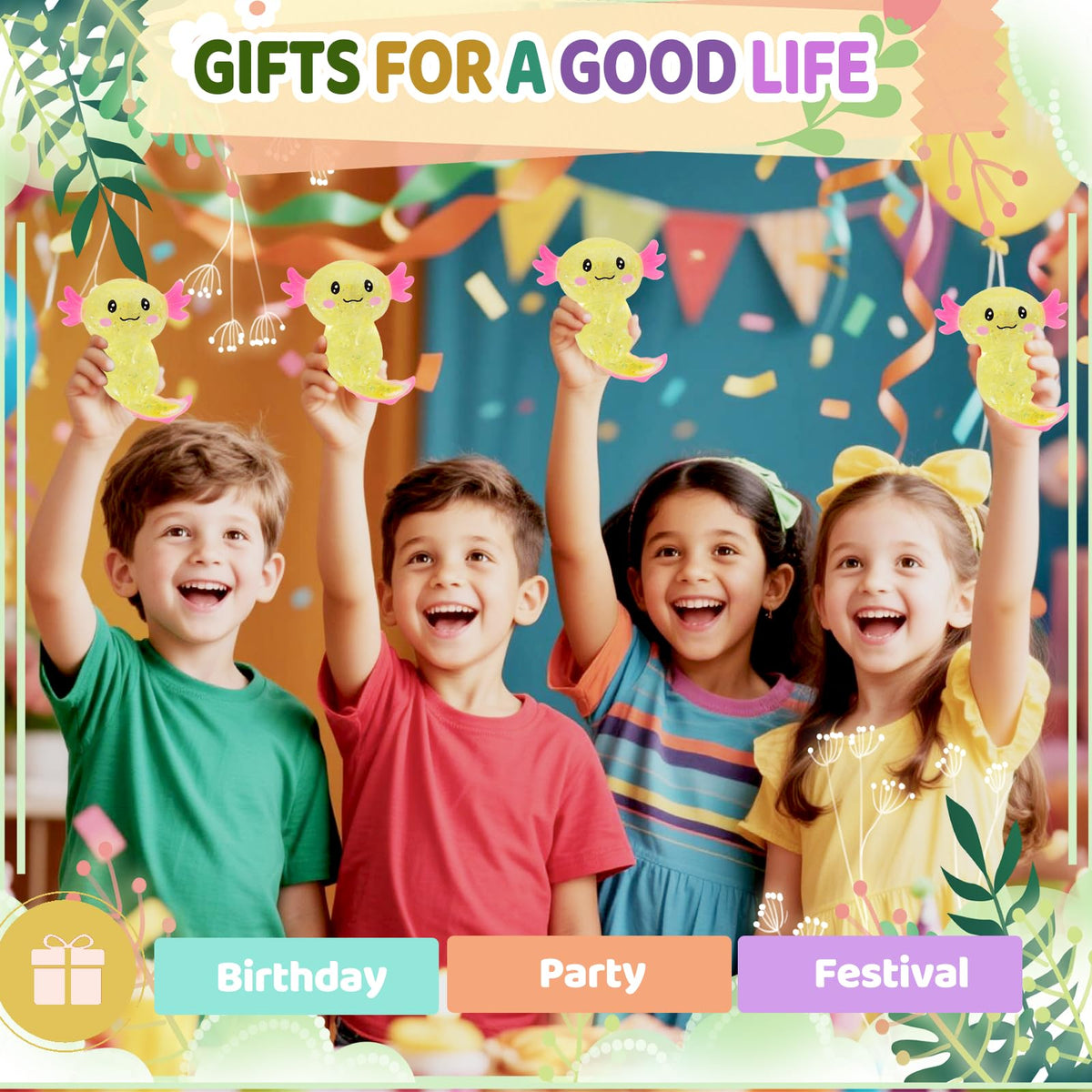4pcs Axolotl Squishy Stress Relief Toy Glitter Fidget Toys Cute Malt Sugar Axolotl Toy Fidget Toys for Kids Youth Adult, Party Favors Anxiety Relief Squishy Toys(4pcs)