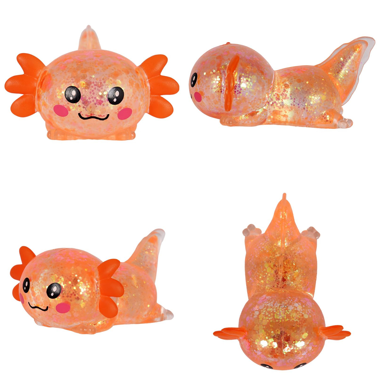 4pcs Axolotl Squishy Stress Relief Toy Glitter Fidget Toys Cute Malt Sugar Axolotl Toy Fidget Toys for Kids Youth Adult, Party Favors Anxiety Relief Squishy Toys(4pcs)