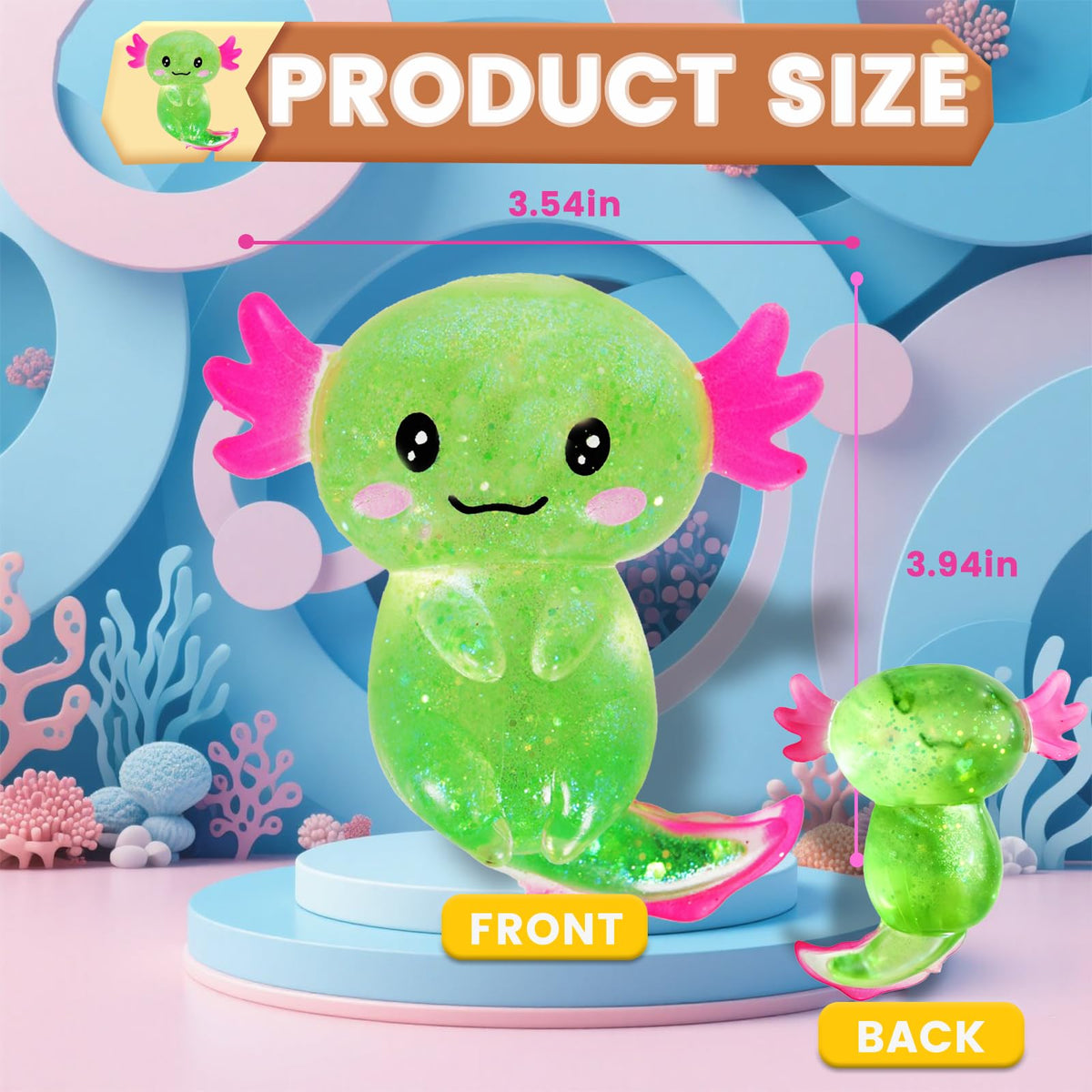 4pcs Axolotl Squishy Stress Relief Toy Glitter Fidget Toys Cute Malt Sugar Axolotl Toy Fidget Toys for Kids Youth Adult, Party Favors Anxiety Relief Squishy Toys(4pcs)