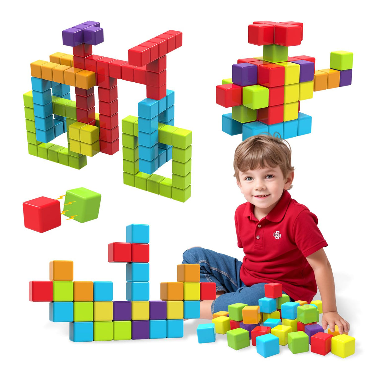 Magnetic Building Blocks Large, 1.65 inch Stacking Cubes for Toddlers