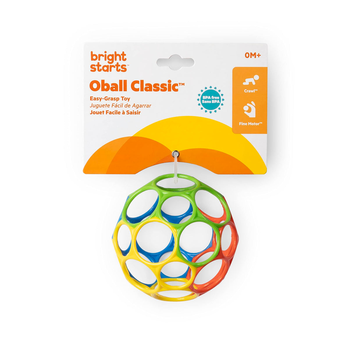 Bright Starts Oball Grippin' Goals Rattle Soccer Ball - Black & White, Easy-Grasp Toy for Newborn and Up