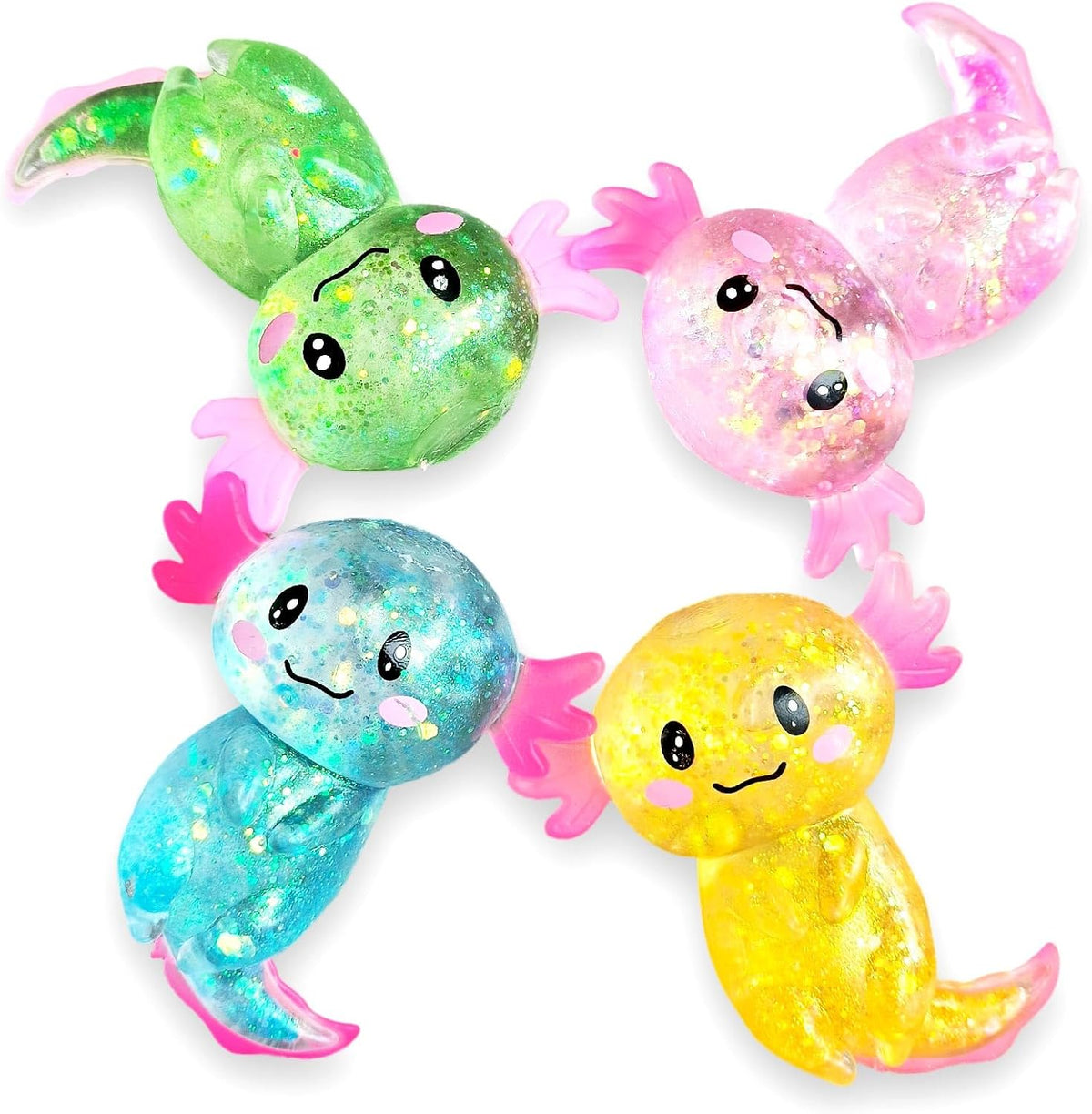 4pcs Axolotl Squishy Stress Relief Toy Glitter Fidget Toys Cute Malt Sugar Axolotl Toy Fidget Toys for Kids Youth Adult, Party Favors Anxiety Relief Squishy Toys(4pcs)
