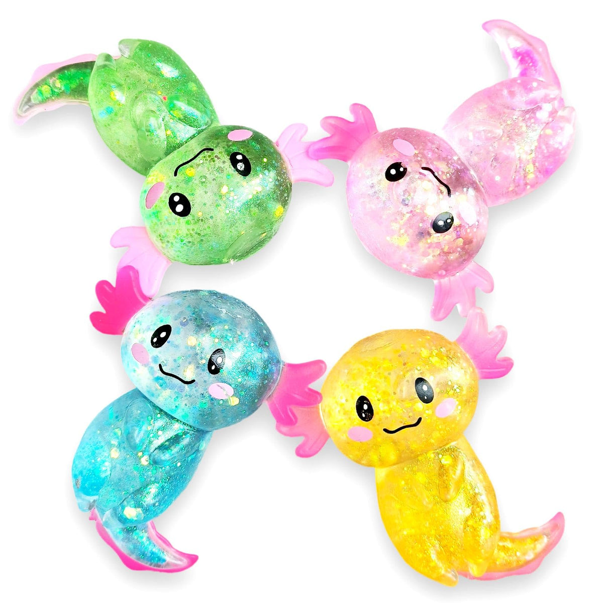 4pcs Axolotl Squishy Stress Relief Toy Glitter Fidget Toys Cute Malt Sugar Axolotl Toy Fidget Toys for Kids Youth Adult, Party Favors Anxiety Relief Squishy Toys(4pcs)
