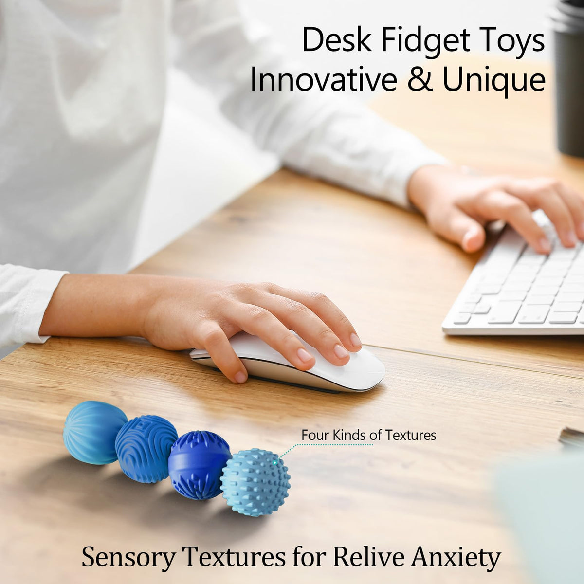 Silicone Magnetic Balls Fidget Toys for Adults & Teens,4PCS Stress Relief Sensory Toys for Autism ADHD Anxiety,Fun Textures Gadgets,Office Desk Toy,Stocking Stuffers for Women Men Teen Gift