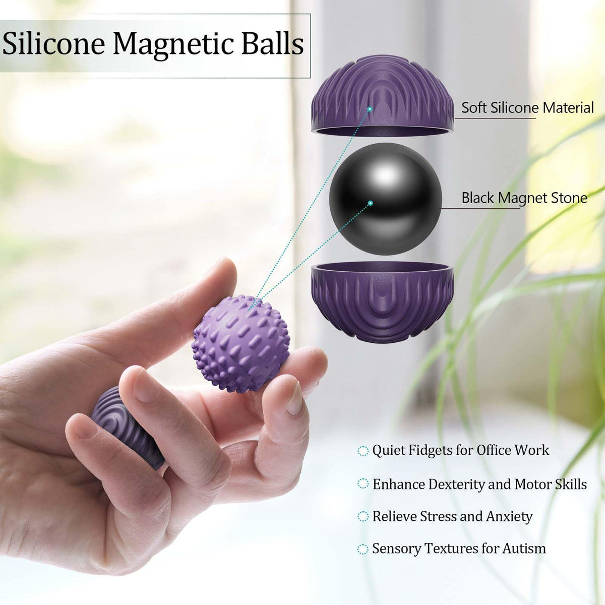 Silicone Magnetic Balls Fidget Toys for Adults & Teens,4PCS Stress Relief Sensory Toys for Autism ADHD Anxiety,Fun Textures Gadgets,Office Desk Toy,Stocking Stuffers for Women Men Teen Gift