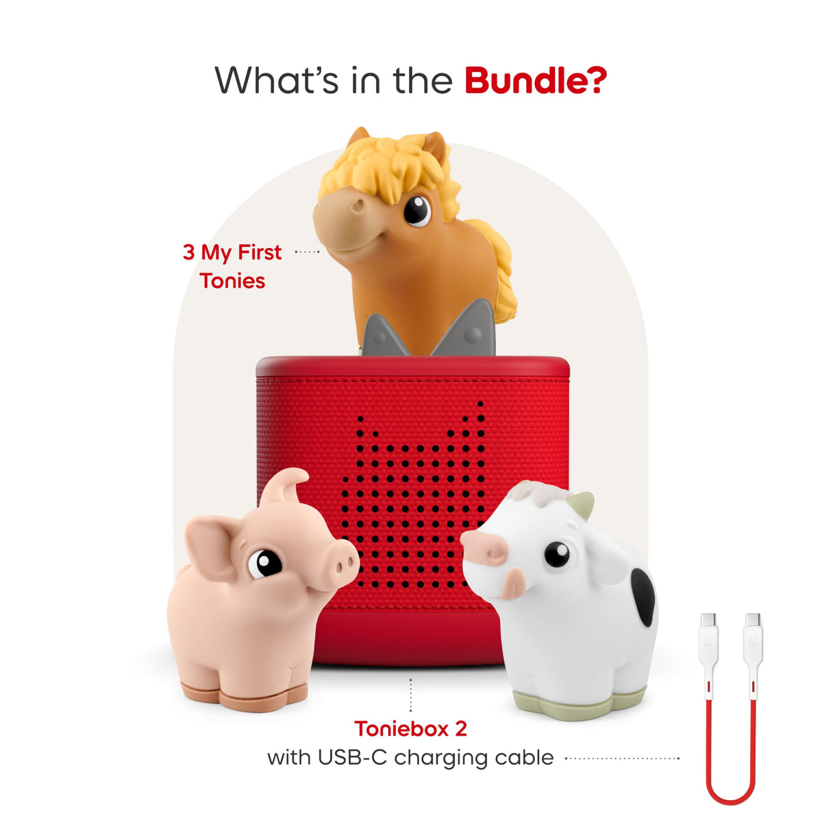Toniebox 2 My First Farm Bundle for Kids 1+ with Soft and Squeezable Cow, Horse, and Pig - Cloud Pink