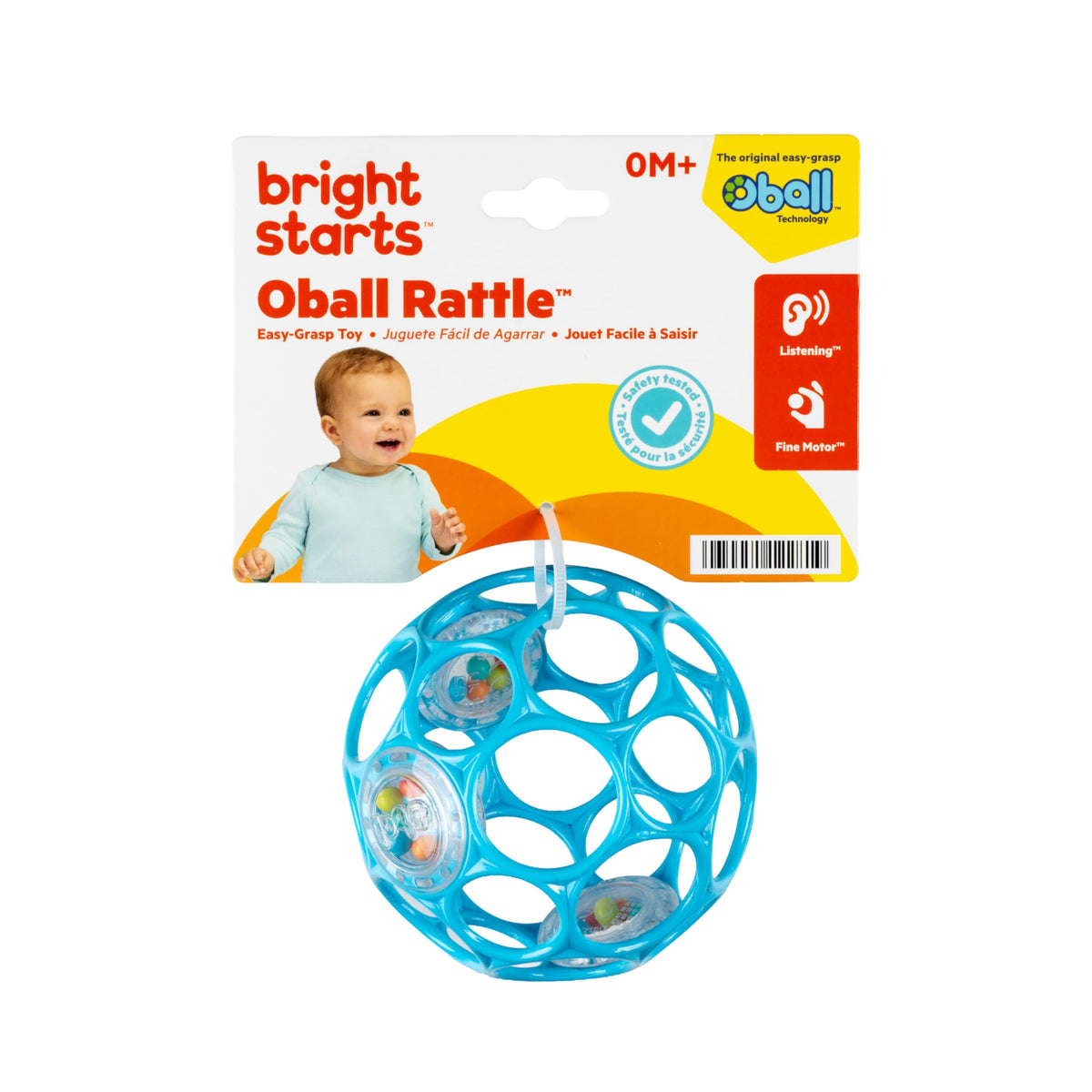 Bright Starts Oball Grippin' Goals Rattle Soccer Ball - Black & White, Easy-Grasp Toy for Newborn and Up