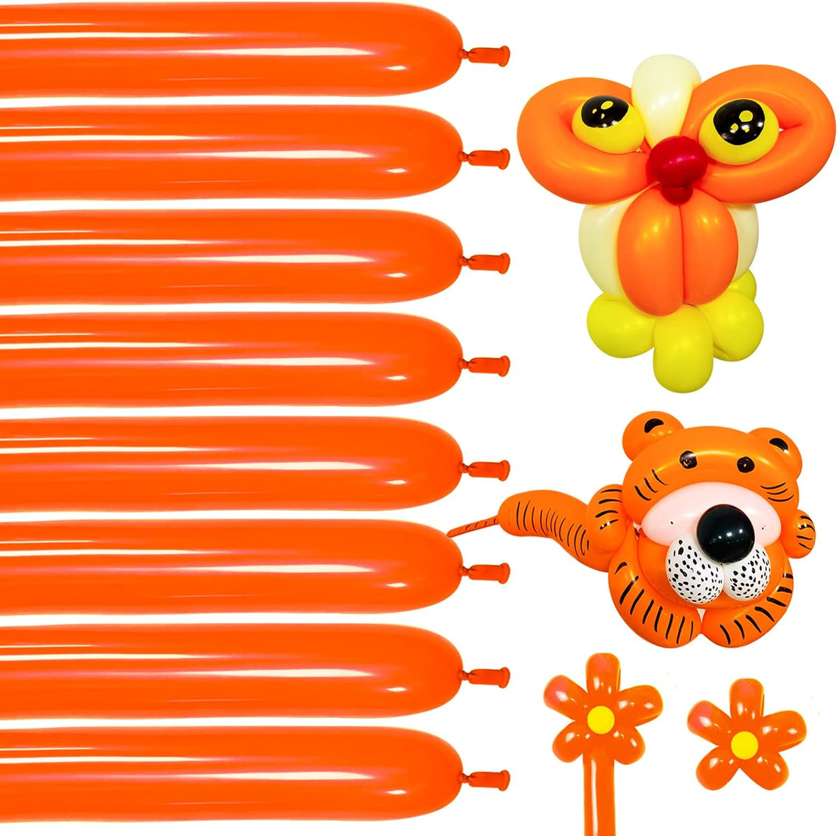 Long Orange 260 Balloons Kit for Kids Party Decor, Bright Long Balloons Twisting Animals Pack Thicken Latex for Halloween Orange Balloon Arch Party Decor.