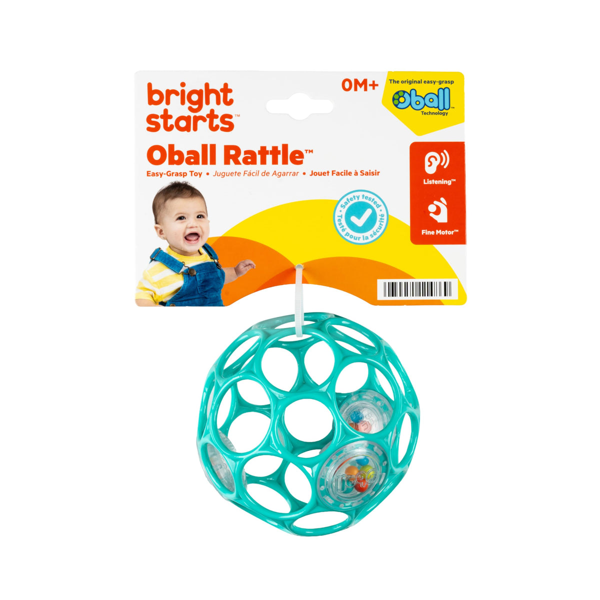 Bright Starts Oball Grippin' Goals Rattle Soccer Ball - Black & White, Easy-Grasp Toy for Newborn and Up