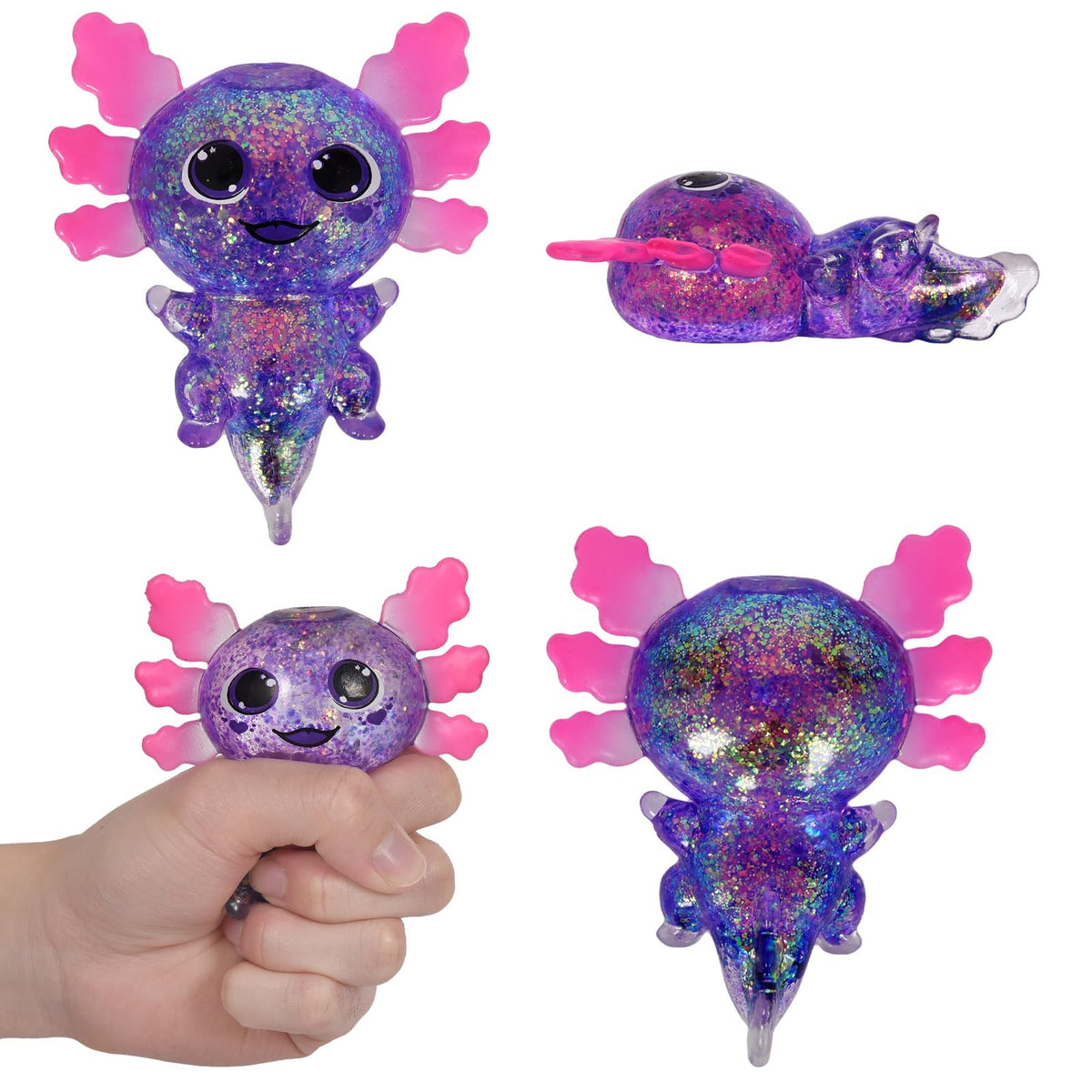 4pcs Axolotl Squishy Stress Relief Toy Glitter Fidget Toys Cute Malt Sugar Axolotl Toy Fidget Toys for Kids Youth Adult, Party Favors Anxiety Relief Squishy Toys(4pcs)