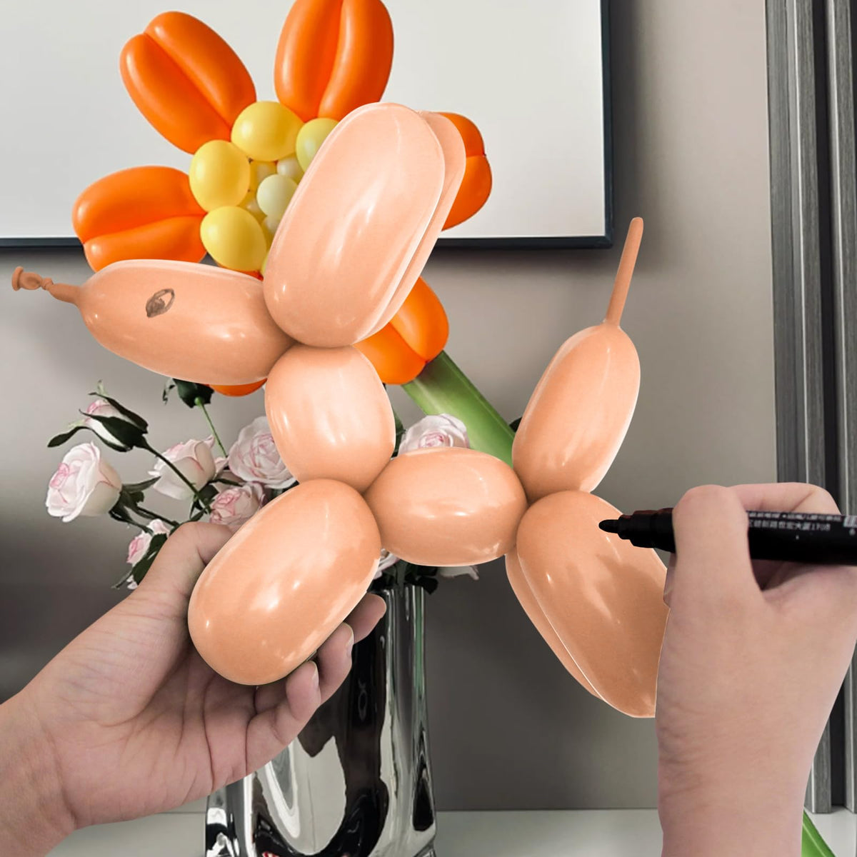 Long Orange 260 Balloons Kit for Kids Party Decor, Bright Long Balloons Twisting Animals Pack Thicken Latex for Halloween Orange Balloon Arch Party Decor.