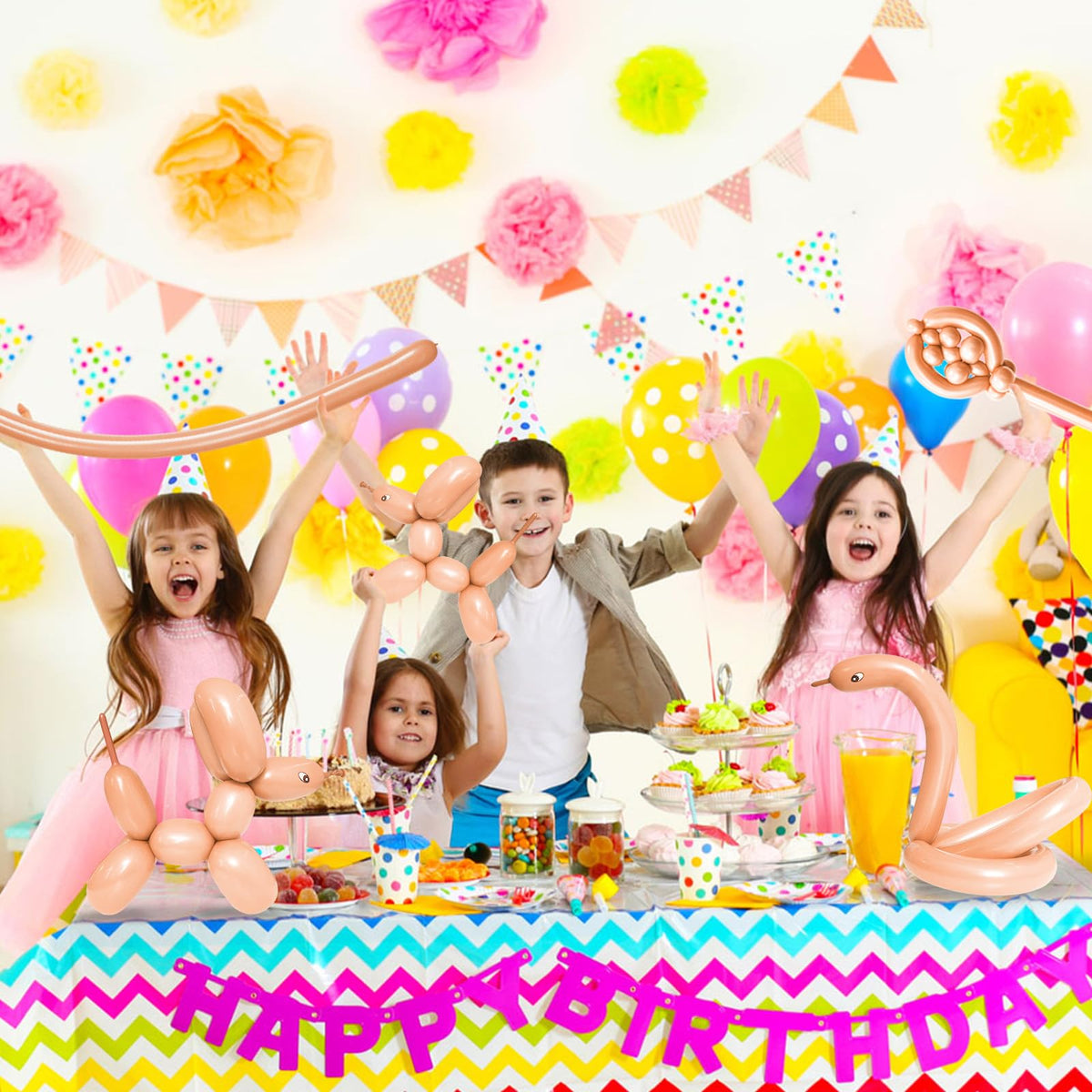 Long Orange 260 Balloons Kit for Kids Party Decor, Bright Long Balloons Twisting Animals Pack Thicken Latex for Halloween Orange Balloon Arch Party Decor.