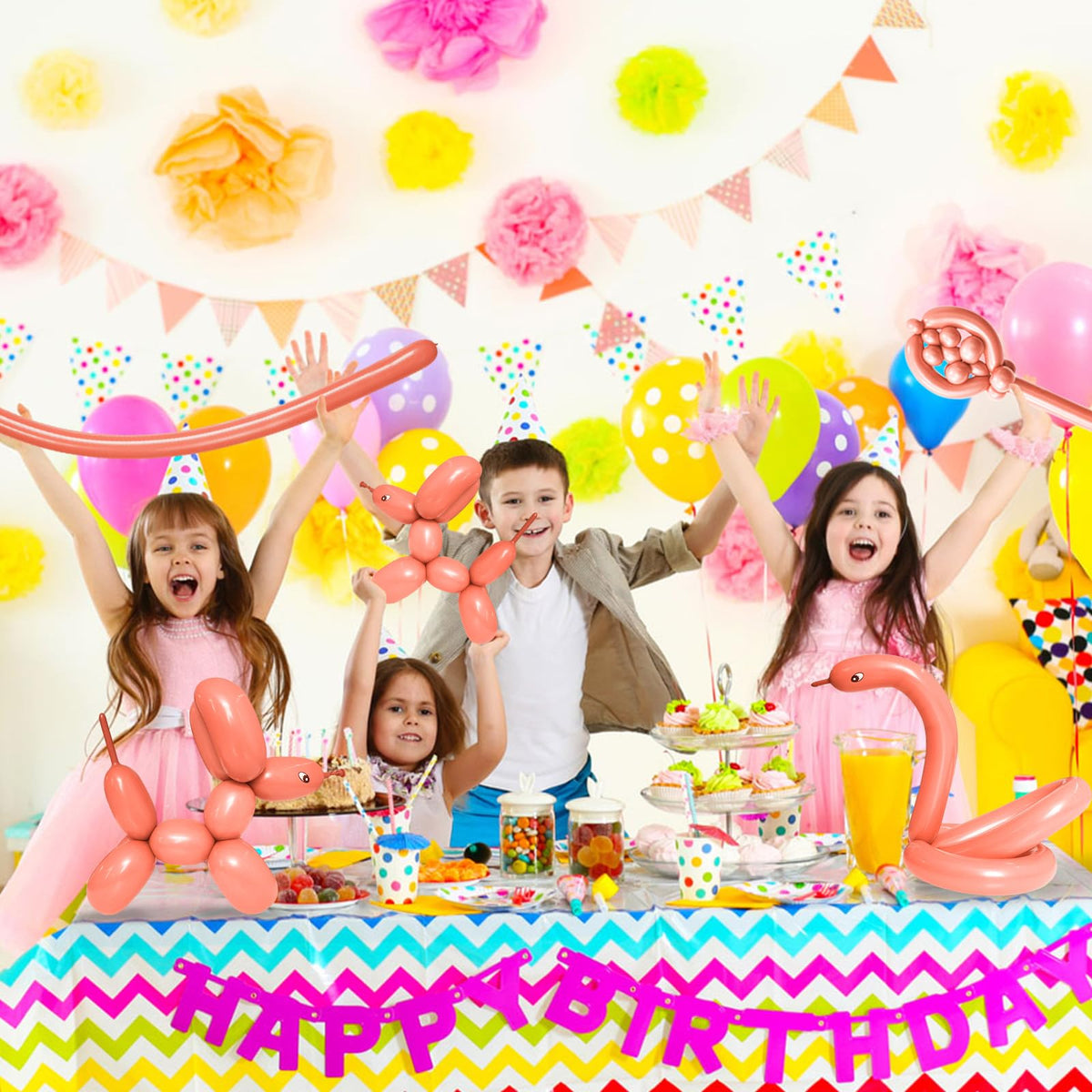 Long Orange 260 Balloons Kit for Kids Party Decor, Bright Long Balloons Twisting Animals Pack Thicken Latex for Halloween Orange Balloon Arch Party Decor.