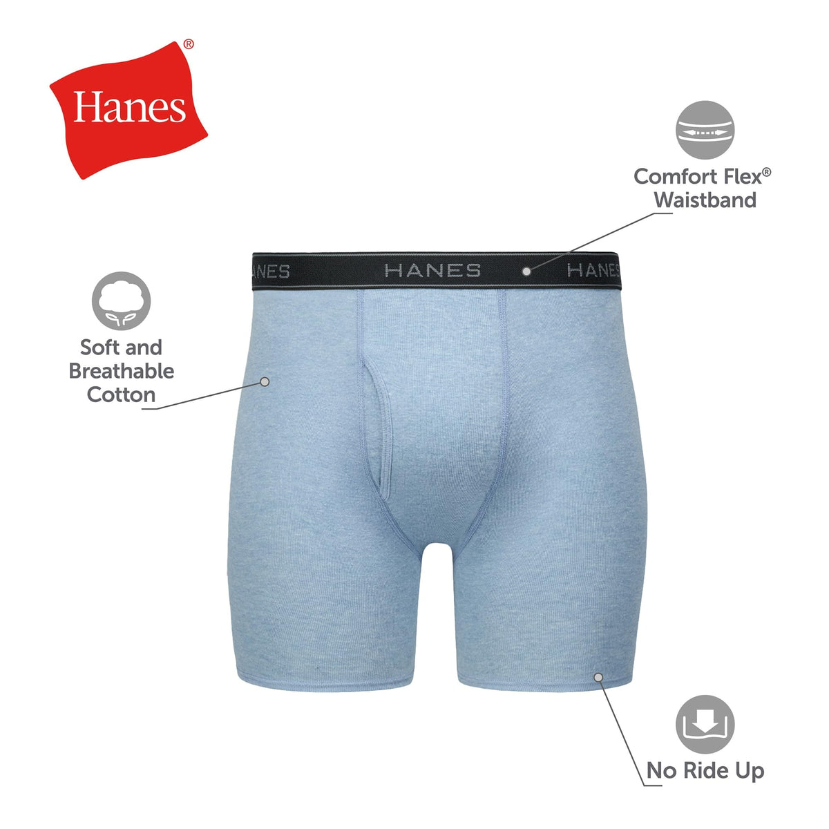 Hanes Men's Underwear Boxer Briefs Pack, Cool & Breathable Cotton Moisture-wicking Underwear for Men, No Ride Up