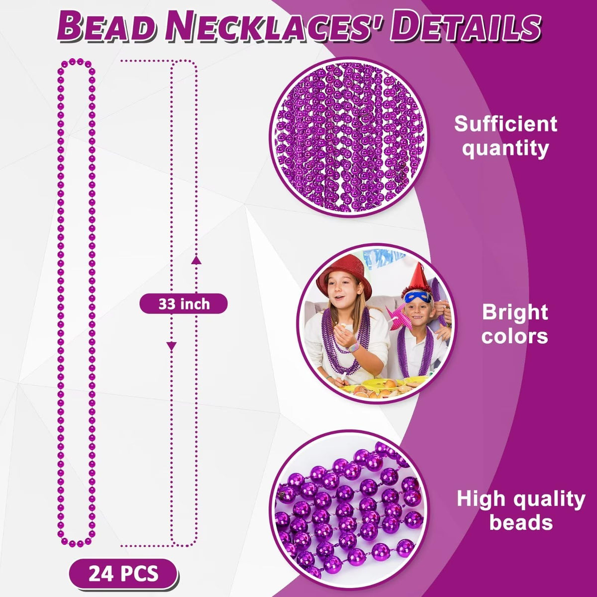 EOBOH 72PCS Bead Necklace, Silver Christmas Bead Necklace Party Favors Bulk, 33" Xmas Necklaces Stuff, Festival Events Parade Throw Accessories for Xmas Mardi Gras Wedding Birthday Celebrations Decor