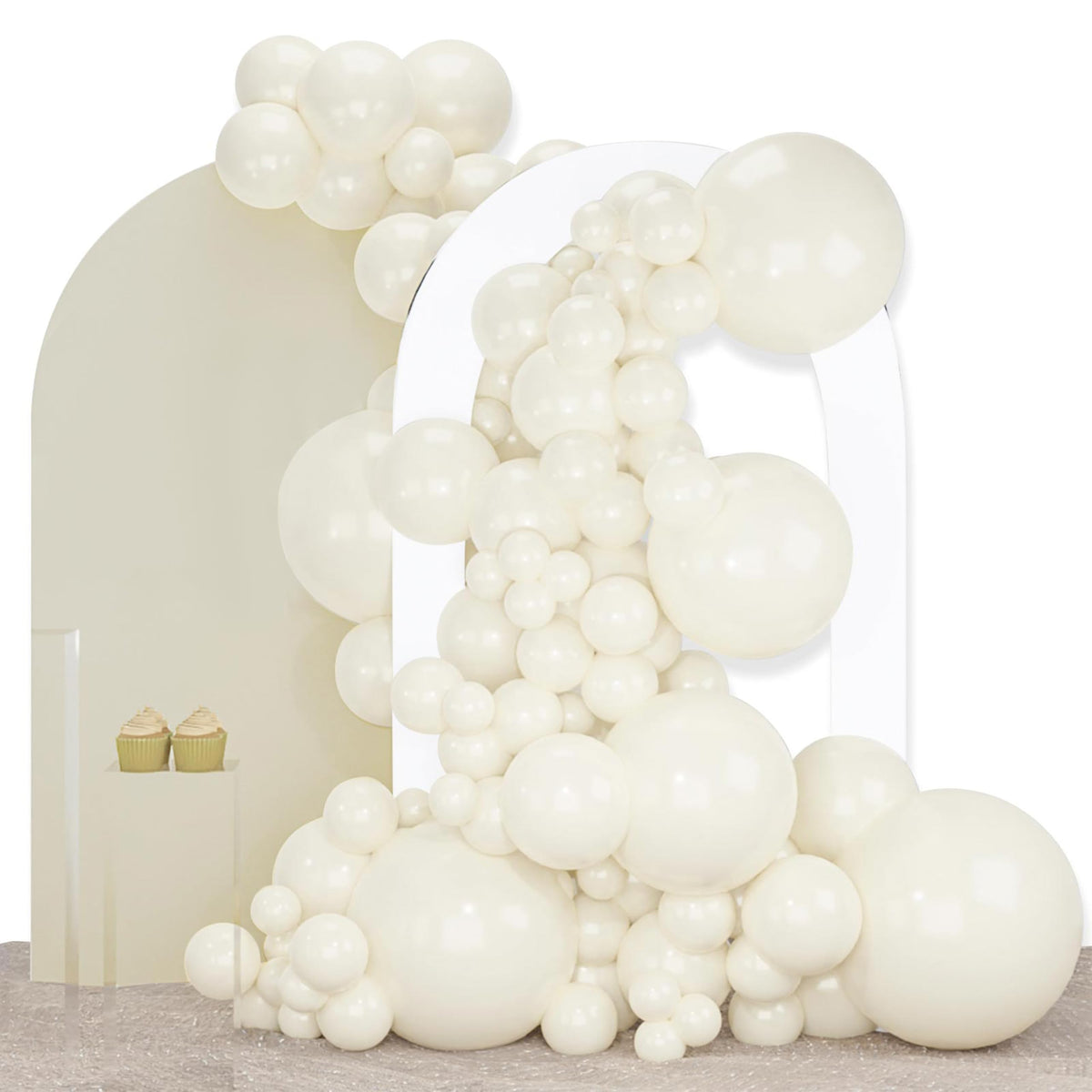 PartyWoo Pearl White Balloons 140pcs Metallic White Color Different Sizes