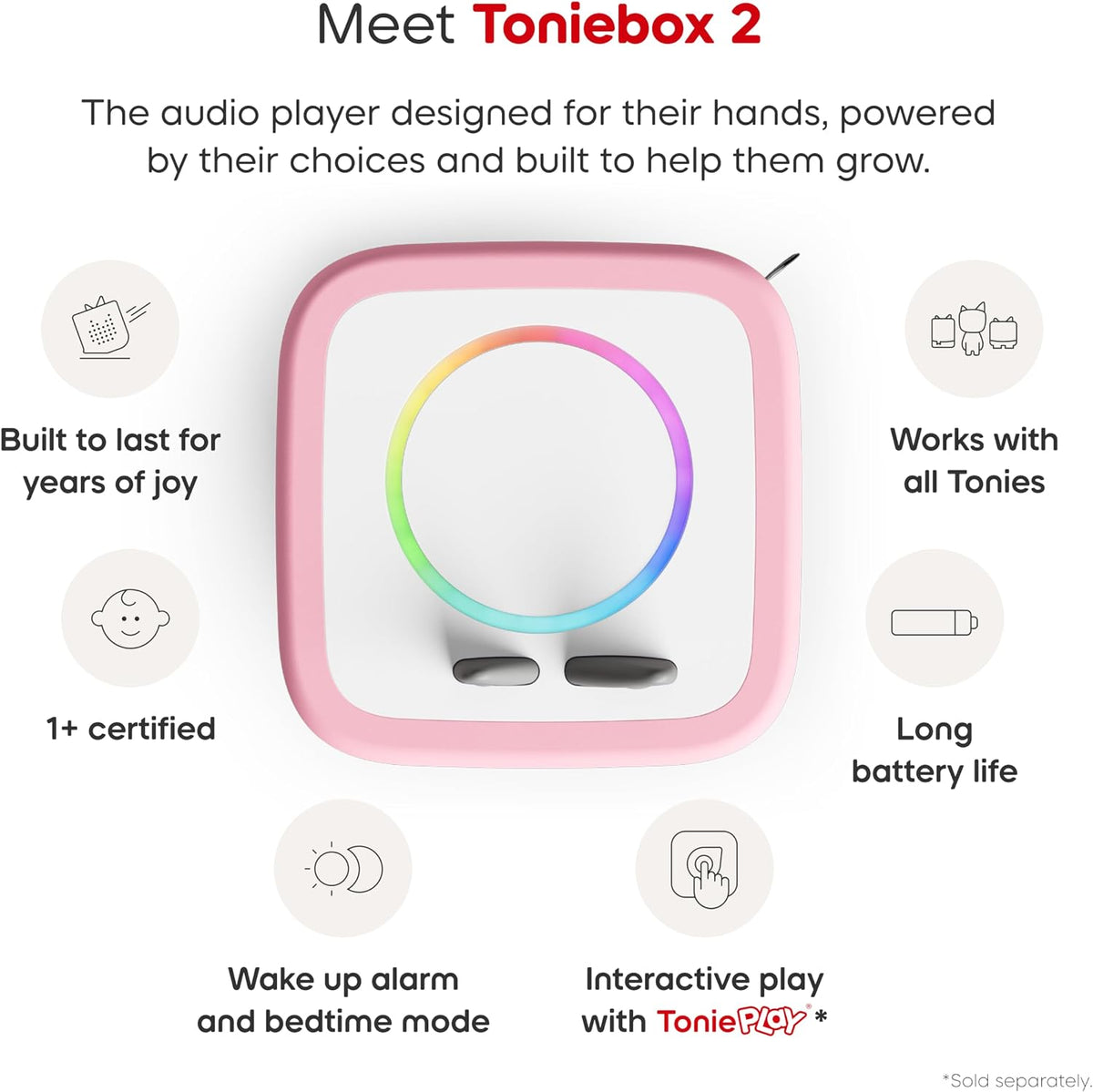 Toniebox 2 My First Farm Bundle for Kids 1+ with Soft and Squeezable Cow, Horse, and Pig - Cloud Pink