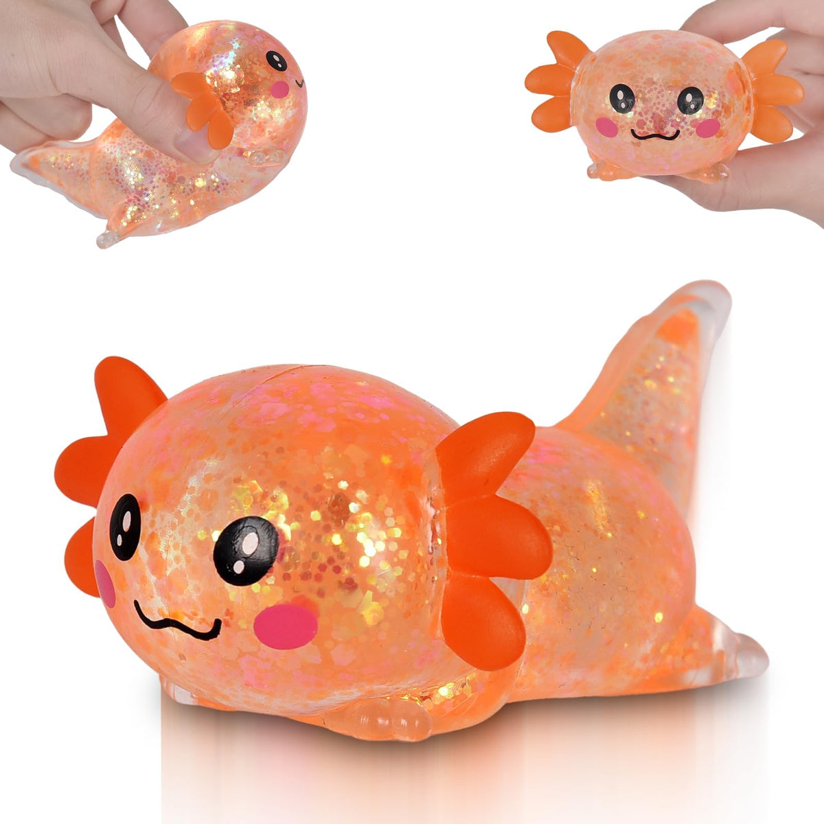 4pcs Axolotl Squishy Stress Relief Toy Glitter Fidget Toys Cute Malt Sugar Axolotl Toy Fidget Toys for Kids Youth Adult, Party Favors Anxiety Relief Squishy Toys(4pcs)