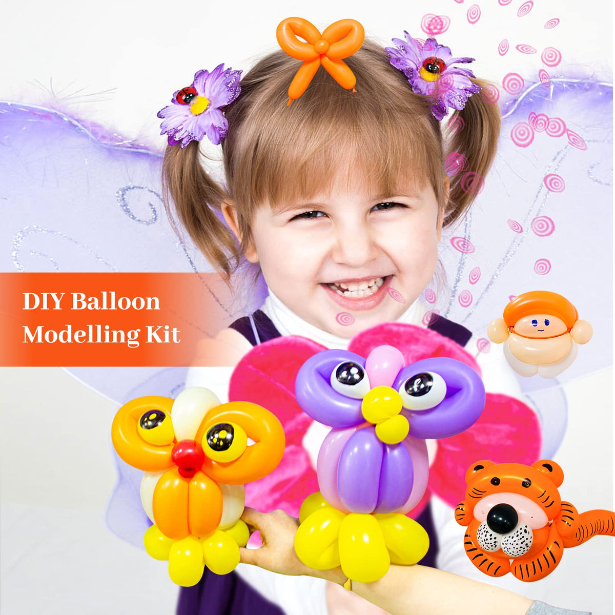 Long Orange 260 Balloons Kit for Kids Party Decor, Bright Long Balloons Twisting Animals Pack Thicken Latex for Halloween Orange Balloon Arch Party Decor.