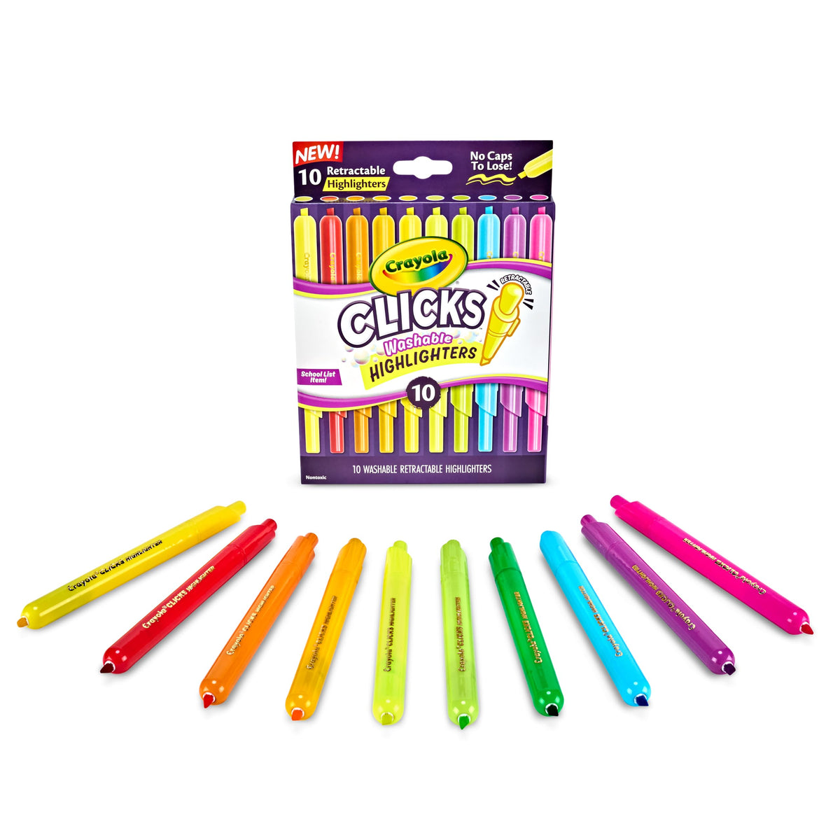 Crayola Clicks Retractable Tip Markers (10ct), Washable Cone Tip Art Marker Set, Cute Aesthetic School Supplies, Classroom Must Haves, Ages 8+