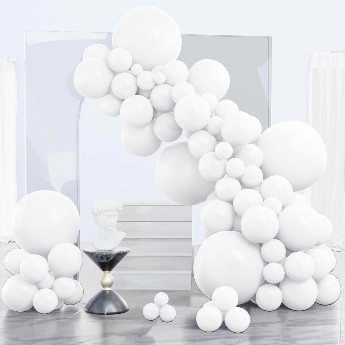 PartyWoo Pearl White Balloons 140pcs Metallic White Color Different Sizes