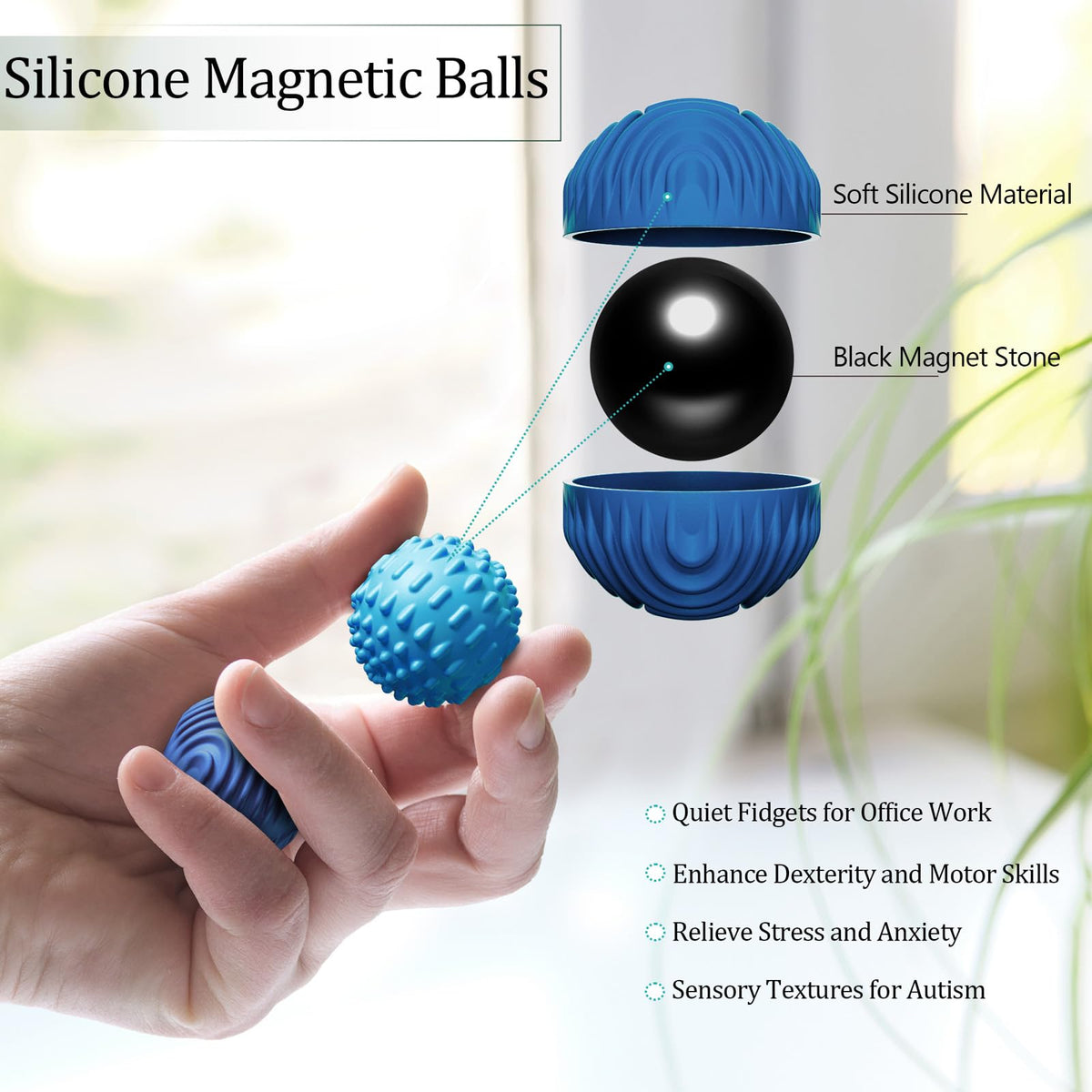 Silicone Magnetic Balls Fidget Toys for Adults & Teens,4PCS Stress Relief Sensory Toys for Autism ADHD Anxiety,Fun Textures Gadgets,Office Desk Toy,Stocking Stuffers for Women Men Teen Gift