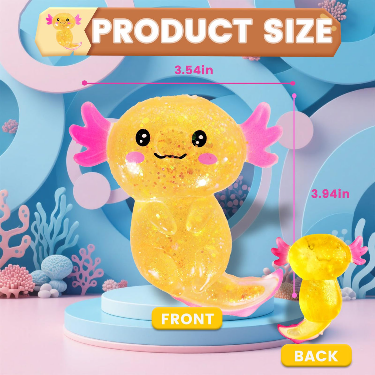 4pcs Axolotl Squishy Stress Relief Toy Glitter Fidget Toys Cute Malt Sugar Axolotl Toy Fidget Toys for Kids Youth Adult, Party Favors Anxiety Relief Squishy Toys(4pcs)