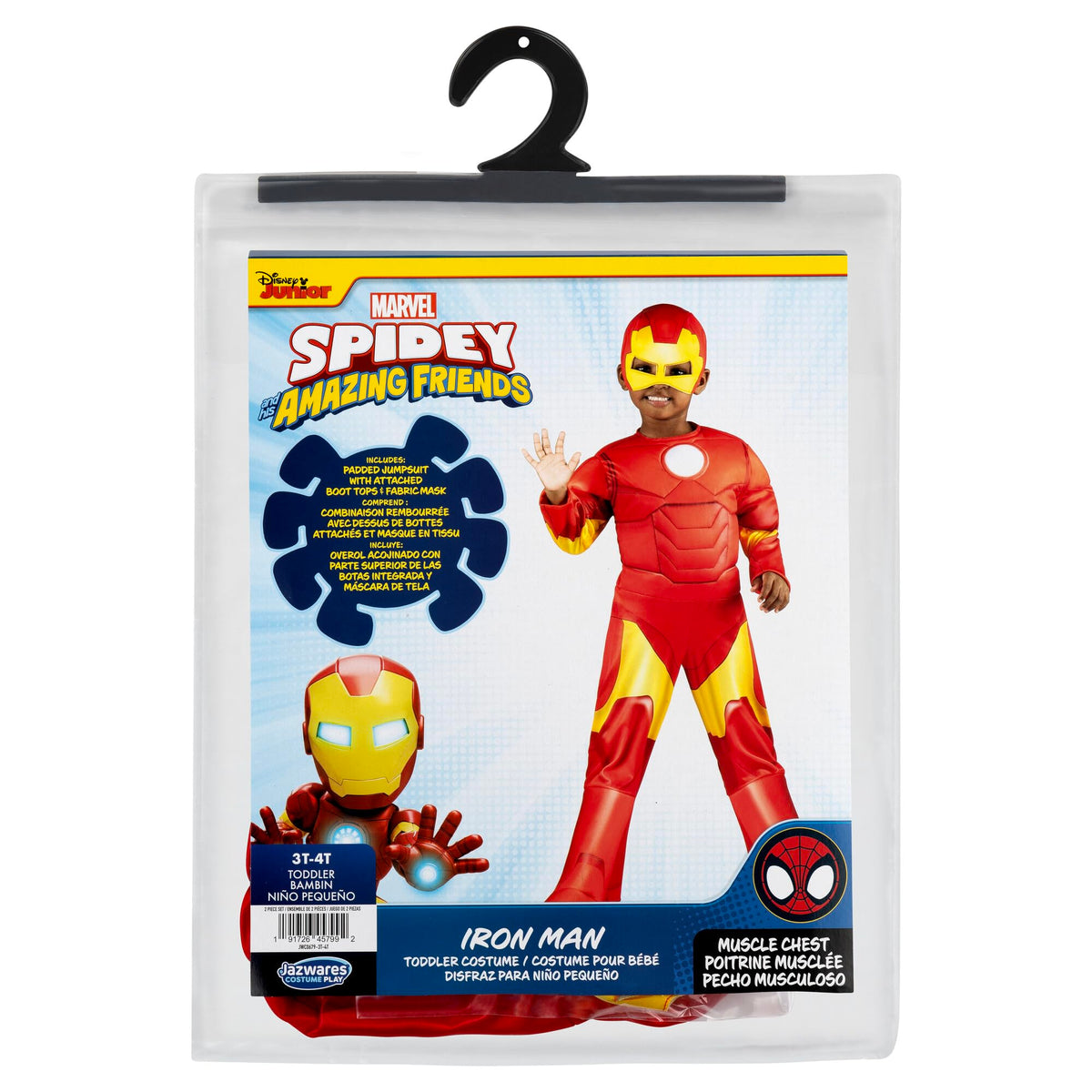 MARVEL Official Toddler Deluxe Halloween Costume - Premium Quality Padded Jumpsuit and Fabric Headpiece (3T-4T)