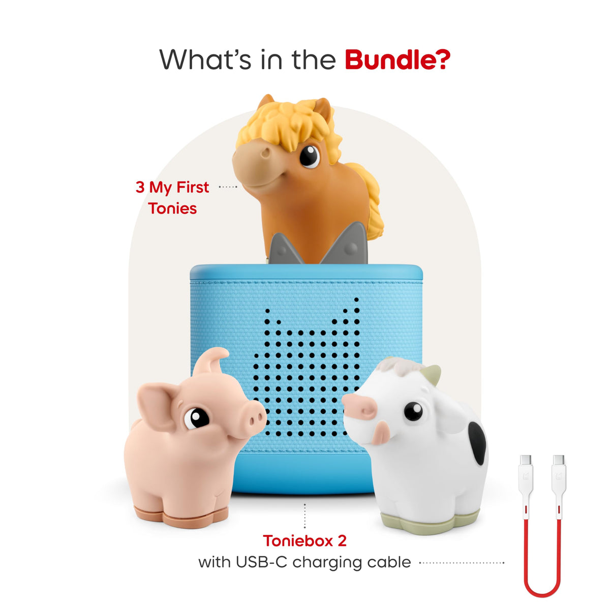Toniebox 2 My First Farm Bundle for Kids 1+ with Soft and Squeezable Cow, Horse, and Pig - Cloud Pink