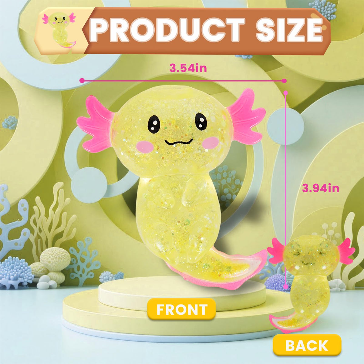 4pcs Axolotl Squishy Stress Relief Toy Glitter Fidget Toys Cute Malt Sugar Axolotl Toy Fidget Toys for Kids Youth Adult, Party Favors Anxiety Relief Squishy Toys(4pcs)