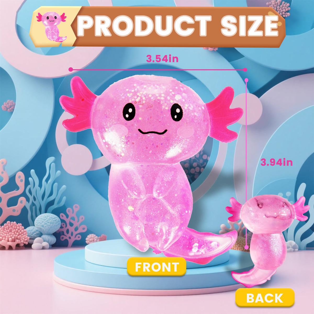 4pcs Axolotl Squishy Stress Relief Toy Glitter Fidget Toys Cute Malt Sugar Axolotl Toy Fidget Toys for Kids Youth Adult, Party Favors Anxiety Relief Squishy Toys(4pcs)