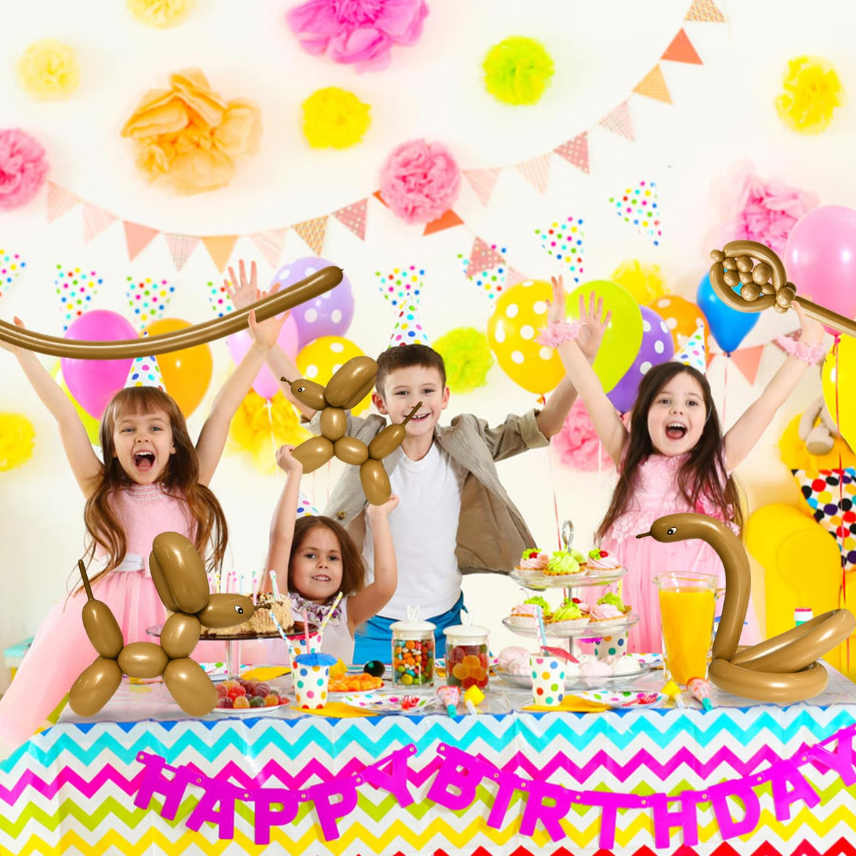 Long Orange 260 Balloons Kit for Kids Party Decor, Bright Long Balloons Twisting Animals Pack Thicken Latex for Halloween Orange Balloon Arch Party Decor.