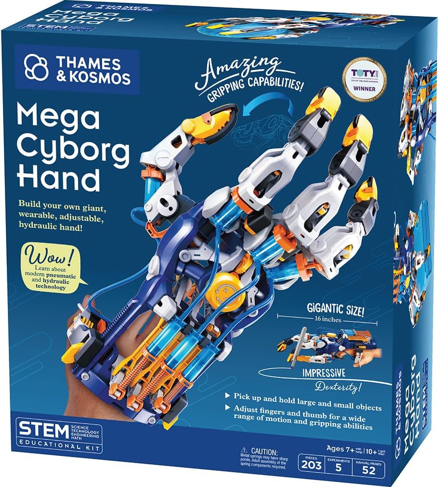 Thames & Kosmos Mega Cyborg Hand STEM Experiment Kit | Build Your Own GIANT Hydraulic Amazing Gripping Capabilities Adjustable for Different Sizes Learn Pneumatic Systems