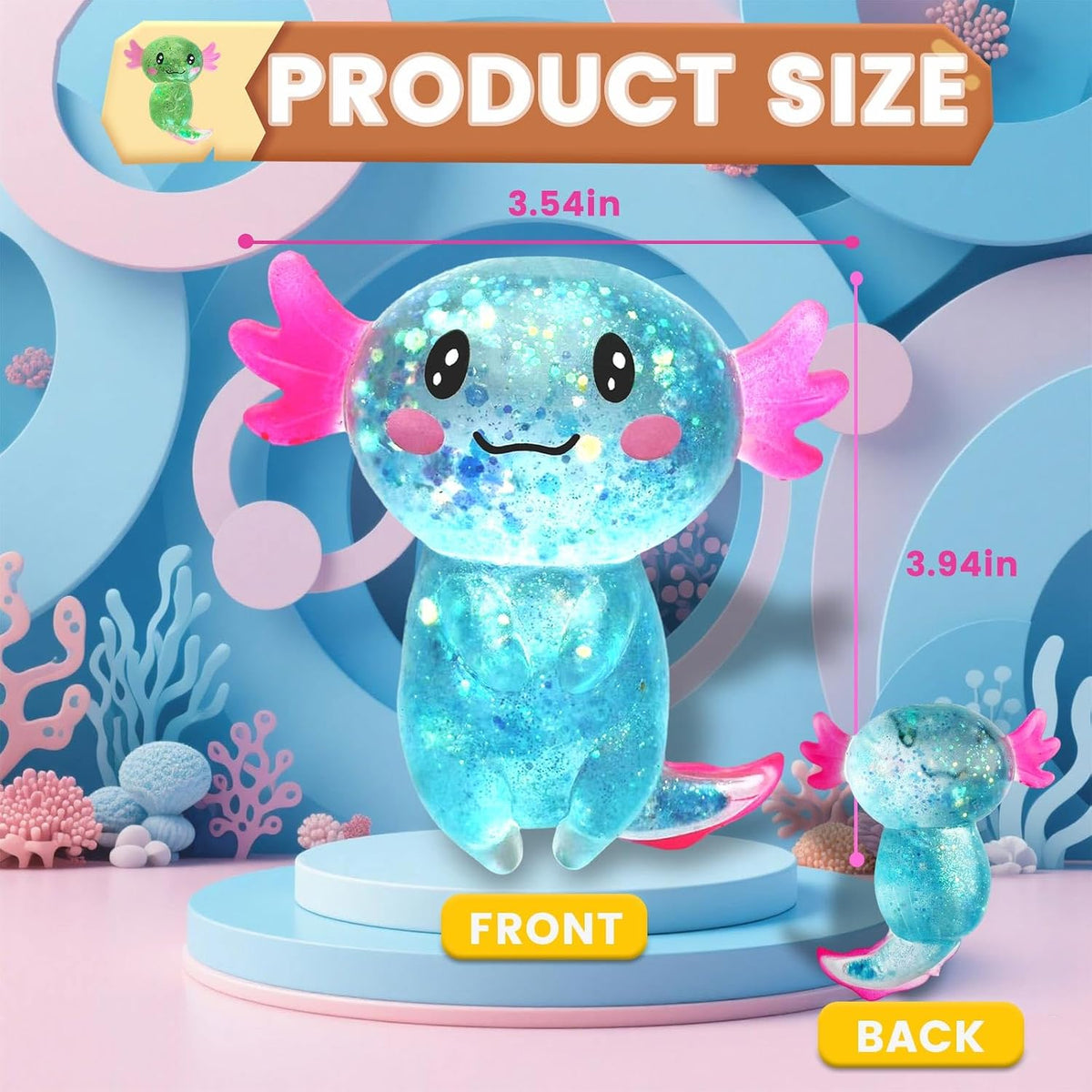 4pcs Axolotl Squishy Stress Relief Toy Glitter Fidget Toys Cute Malt Sugar Axolotl Toy Fidget Toys for Kids Youth Adult, Party Favors Anxiety Relief Squishy Toys(4pcs)