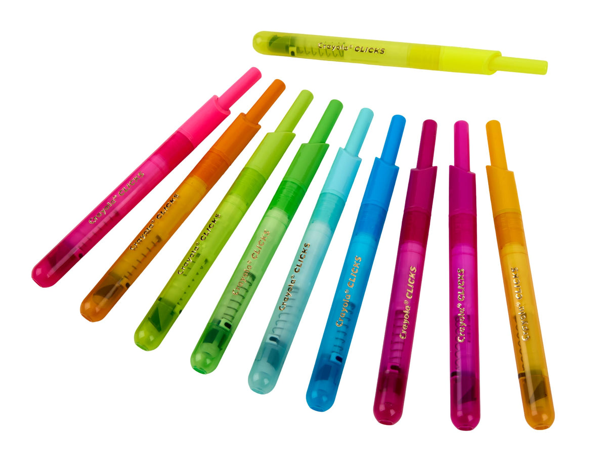 Crayola Clicks Retractable Tip Markers (10ct), Washable Cone Tip Art Marker Set, Cute Aesthetic School Supplies, Classroom Must Haves, Ages 8+