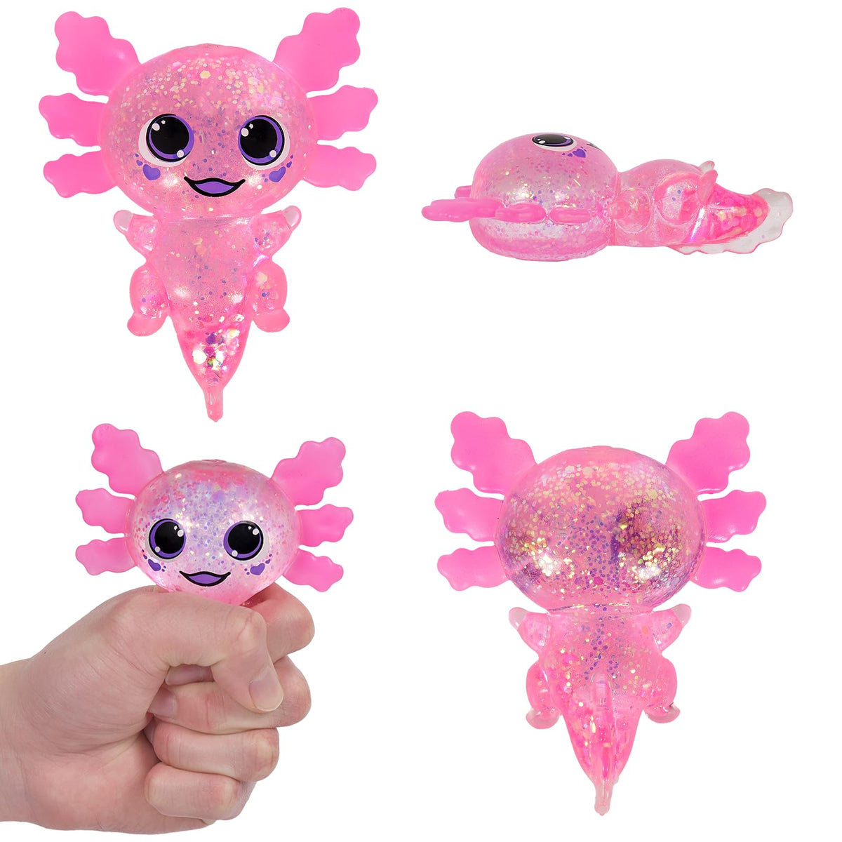 4pcs Axolotl Squishy Stress Relief Toy Glitter Fidget Toys Cute Malt Sugar Axolotl Toy Fidget Toys for Kids Youth Adult, Party Favors Anxiety Relief Squishy Toys(4pcs)