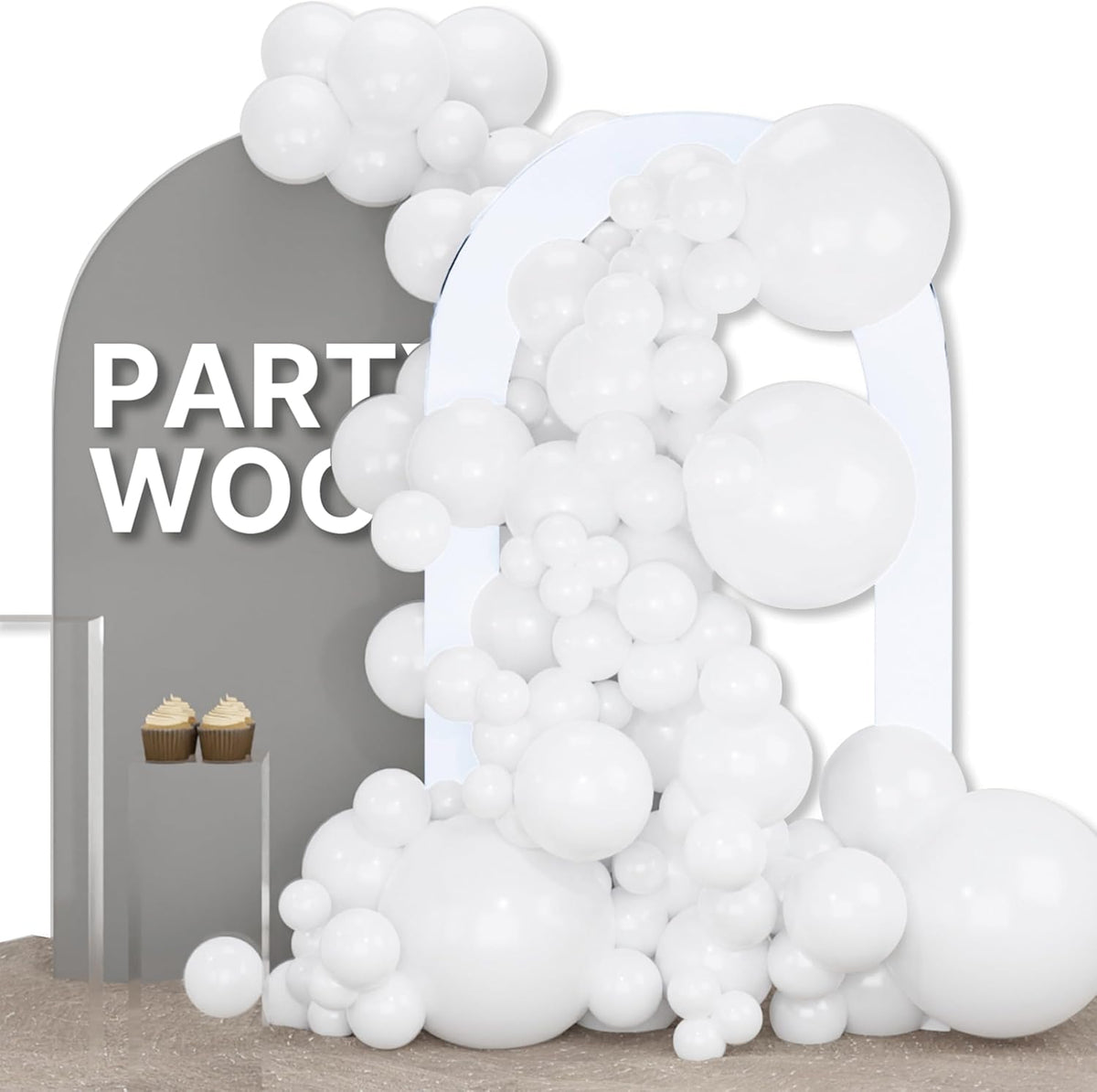 PartyWoo White Balloons 155pcs Matte White Latex Balloons Different Sizes