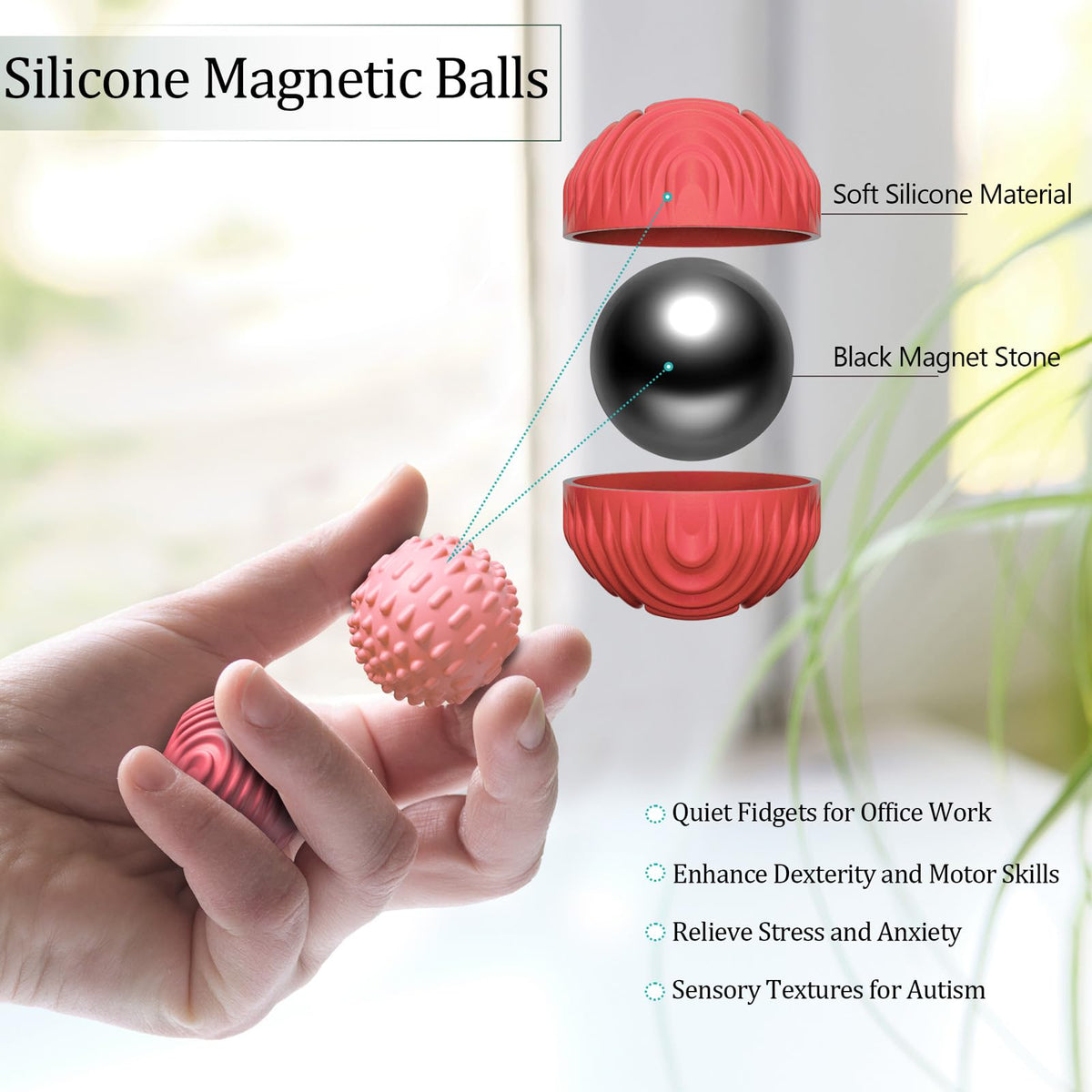 Silicone Magnetic Balls Fidget Toys for Adults & Teens,4PCS Stress Relief Sensory Toys for Autism ADHD Anxiety,Fun Textures Gadgets,Office Desk Toy,Stocking Stuffers for Women Men Teen Gift