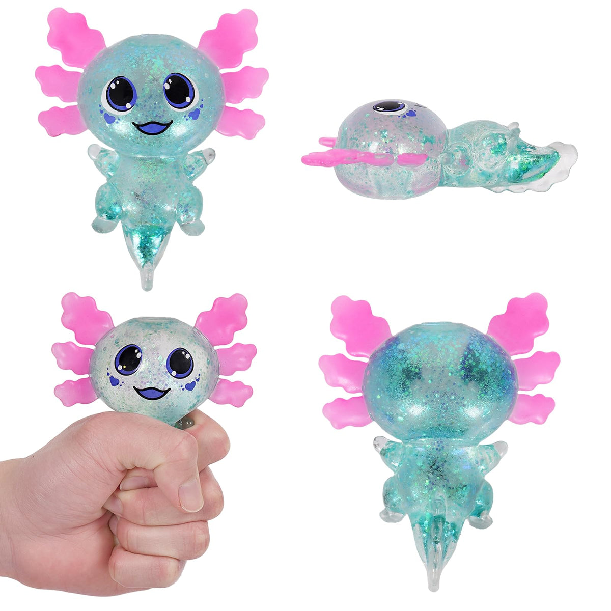 4pcs Axolotl Squishy Stress Relief Toy Glitter Fidget Toys Cute Malt Sugar Axolotl Toy Fidget Toys for Kids Youth Adult, Party Favors Anxiety Relief Squishy Toys(4pcs)